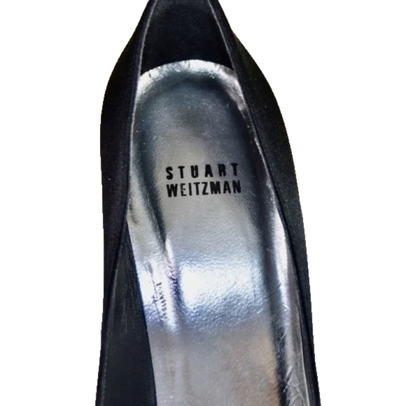 Stuart Weitzman BlacStuart Weitzman Black Satin Peep Toe Crystal Heel Pump - Picture 13 of 14